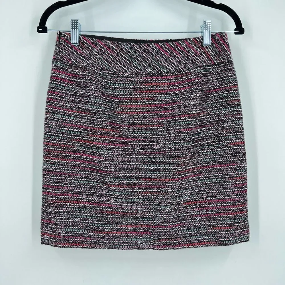 Loft Tweed multicolor mini skirt size 2 petite pink‎ & blue colorful career